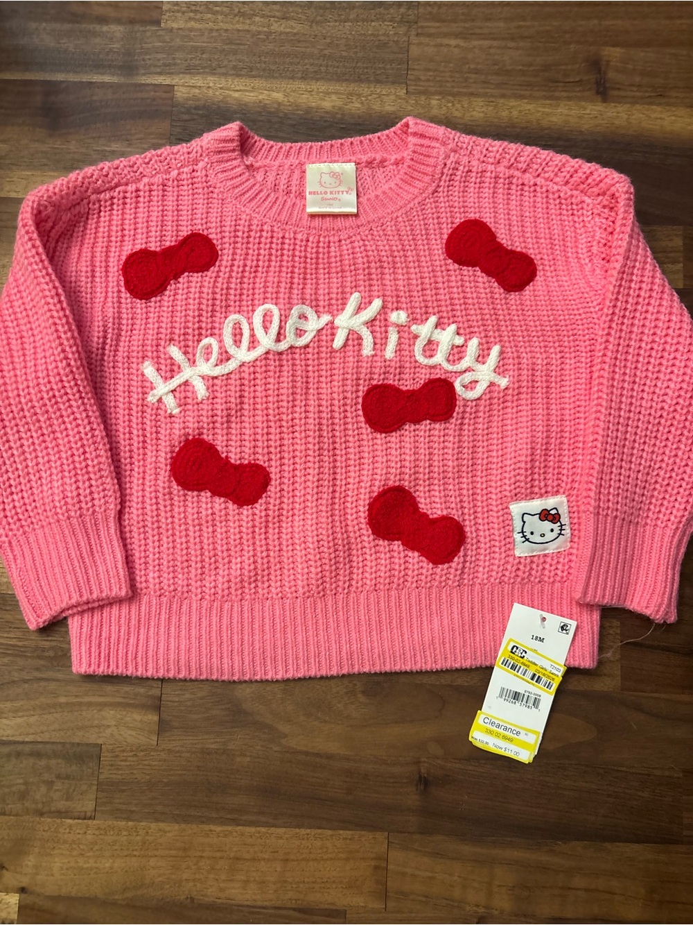 Hello Kitty Pink Knit Sweater with Red Bows